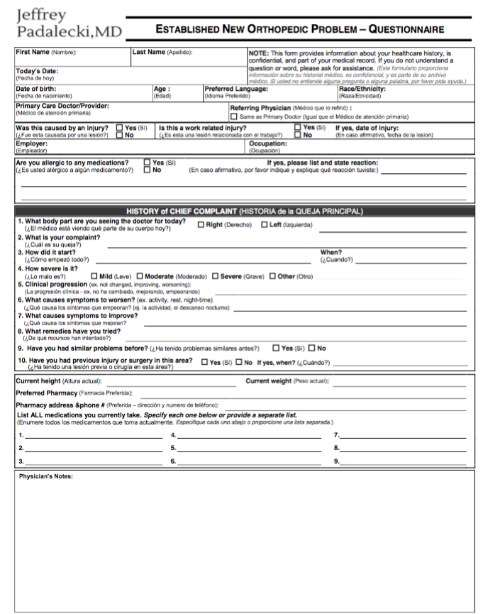 Patient Forms - Jeffrey Padalecki MD | Orthopedic Shoulder Knee Hip ...